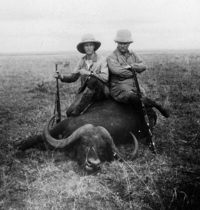 The Roosevelts with their impressive, albeit young, Cape buffalo. (Photo: theodore-roosevelt.com)