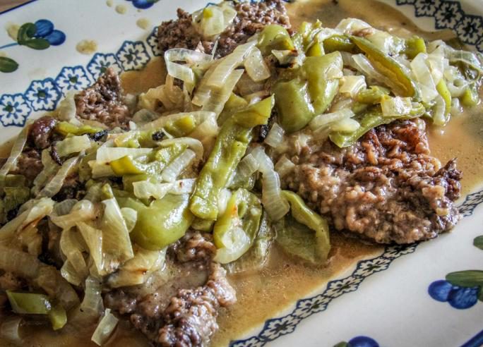 Onion- and Green-Pepper-Smothered Elk Steak