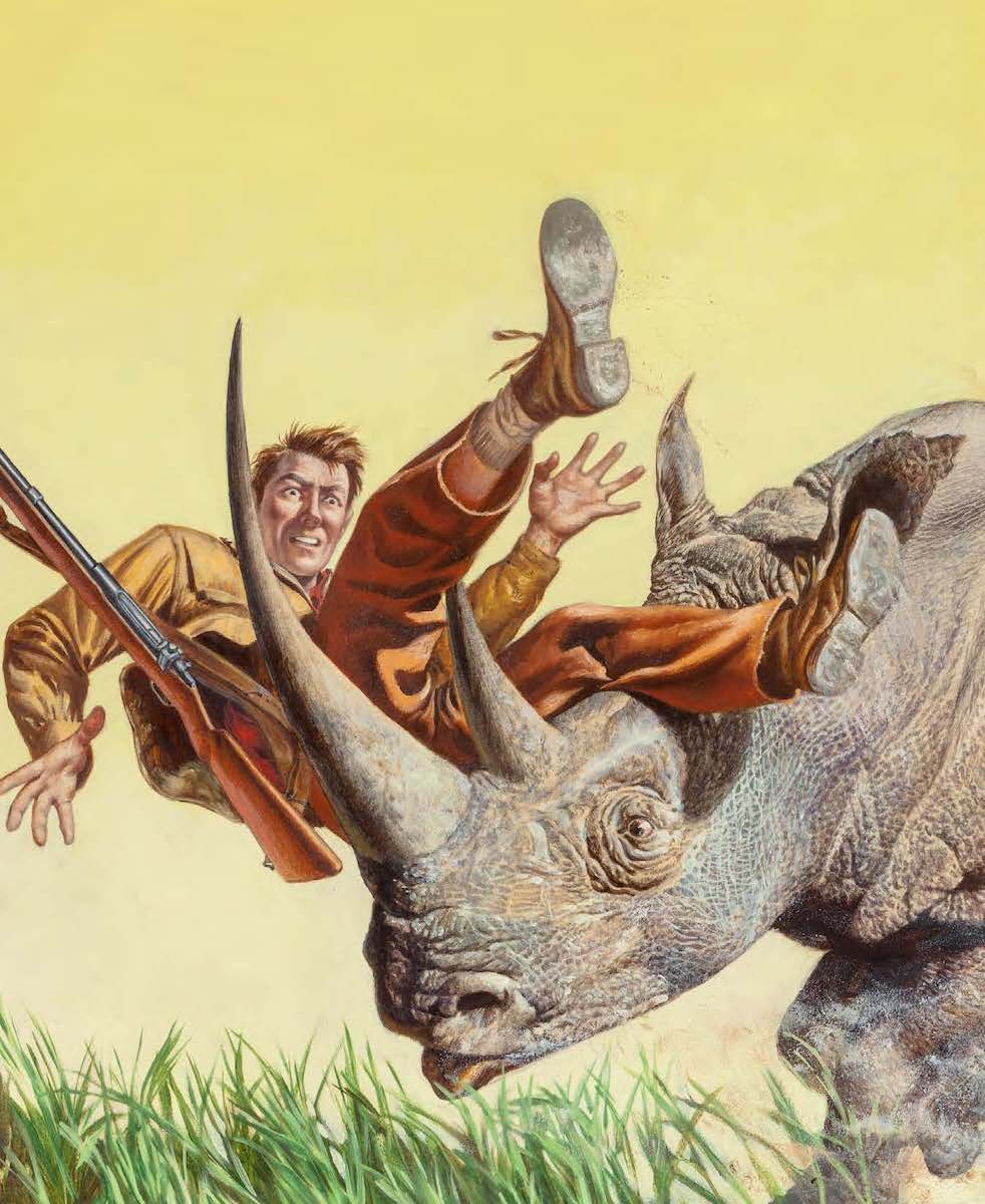 painting of rhino attack