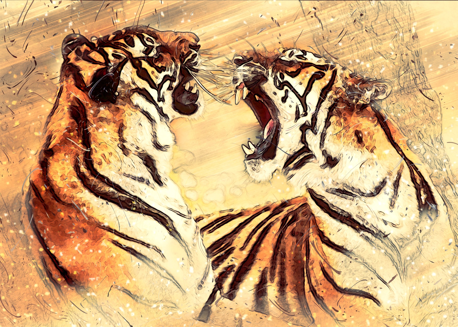 Два тигра живопись