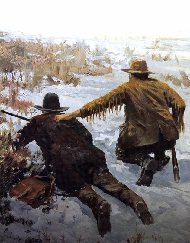 john seerey-lester painting hunters in snow