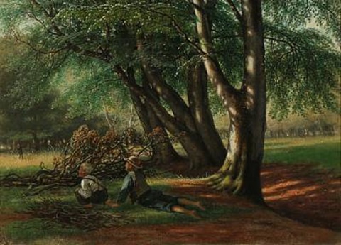 boys in woods painting