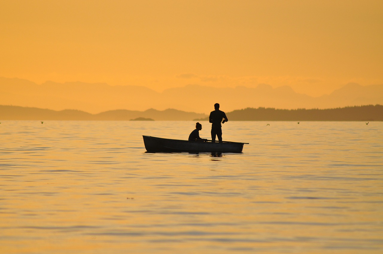 fishing at sunset