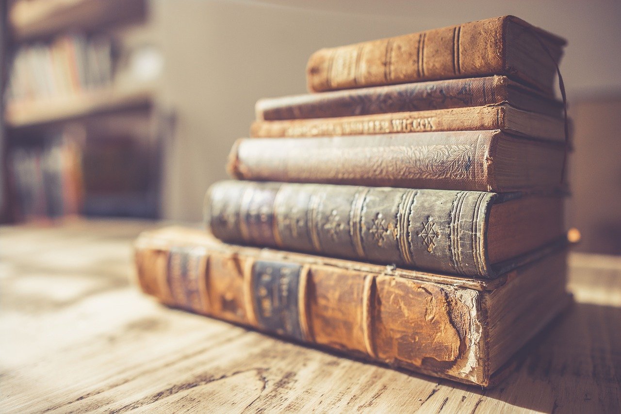 stack of old books