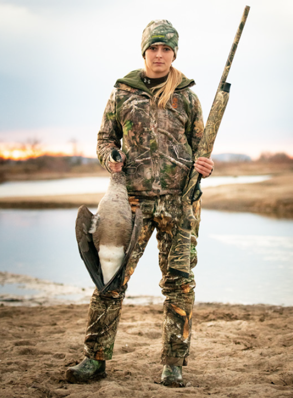 woman hunter with goose