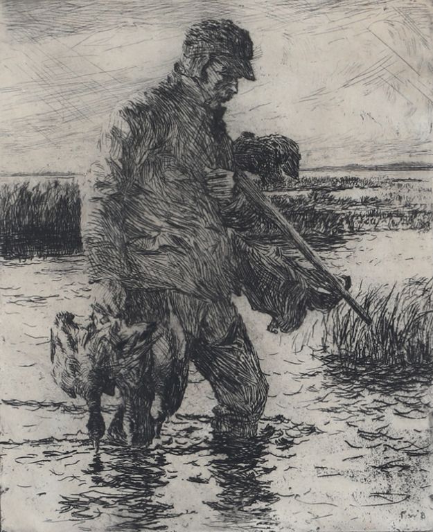 waterfowl art hunter etching