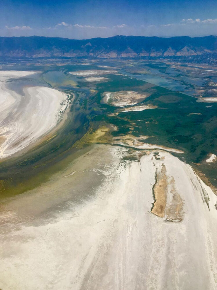 shrinking salt lake aerial shot
